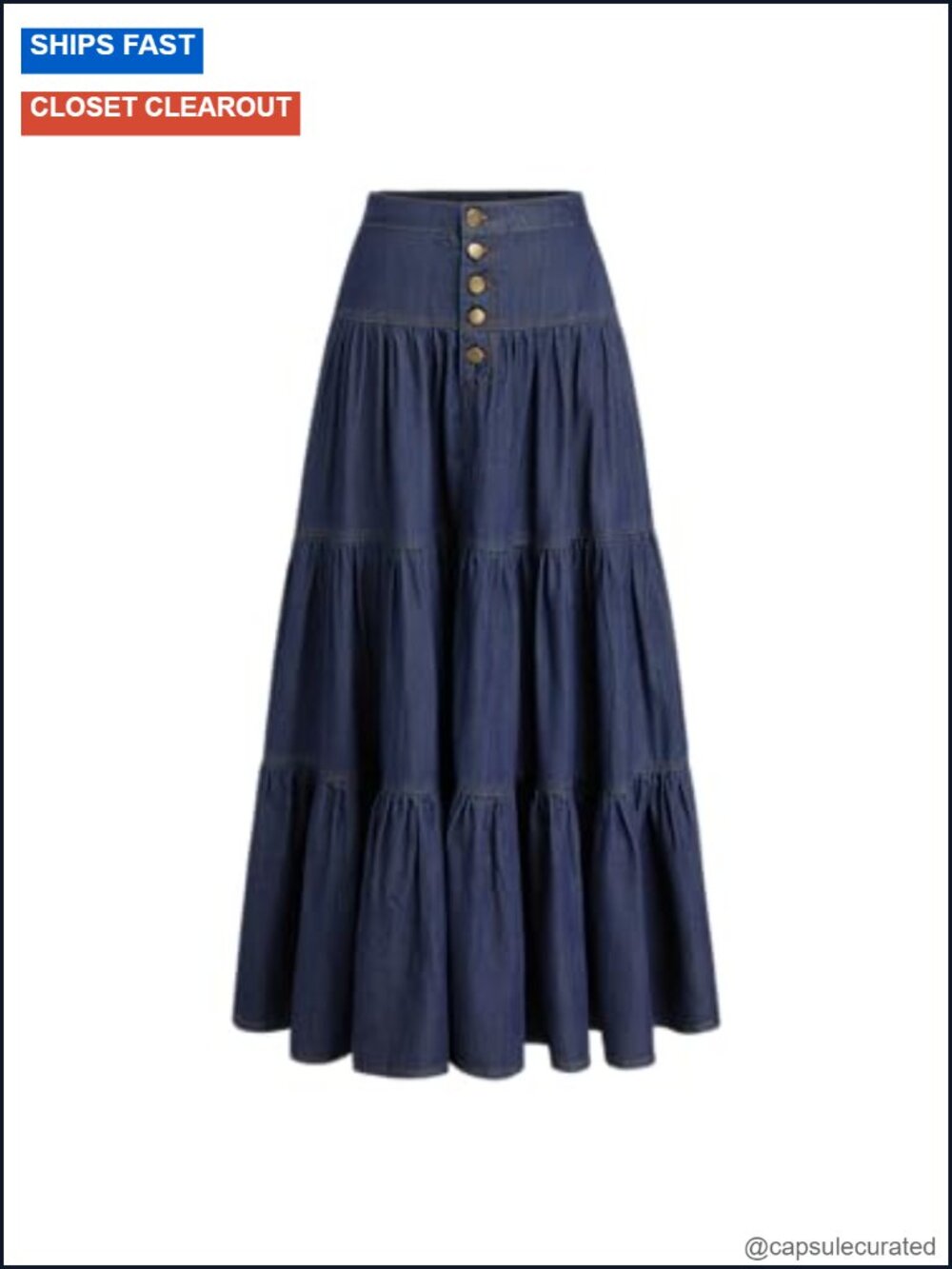Long Jean Denim Tiered Button Down High Waisted Maxi Skirt